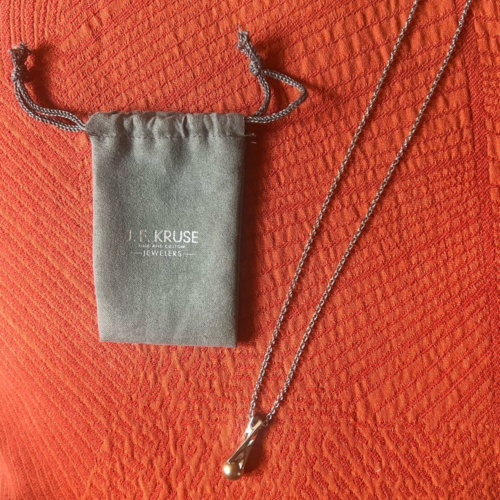 JF Kruse Stainless Steel Necklace with Pearl Pendant